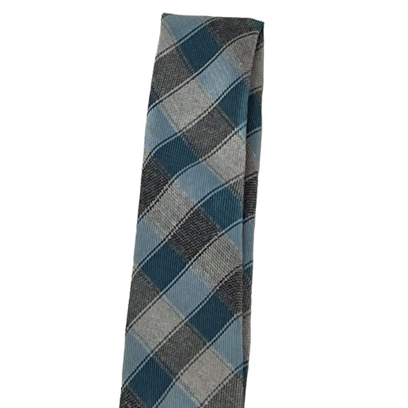 Michael Kors Tie Mens Silk Blend Necktie Blue Gray Plaid Checkered Work Business - Picture 7 of 10